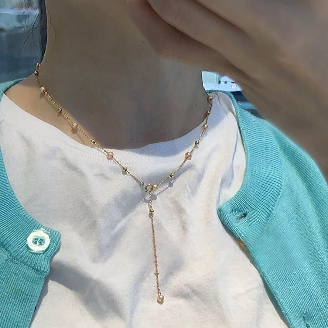 (N051) Babybreath pearl necklace + free stud
