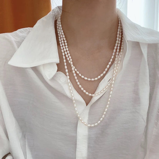 (N057) Pearl necklace sweater chain /63inches