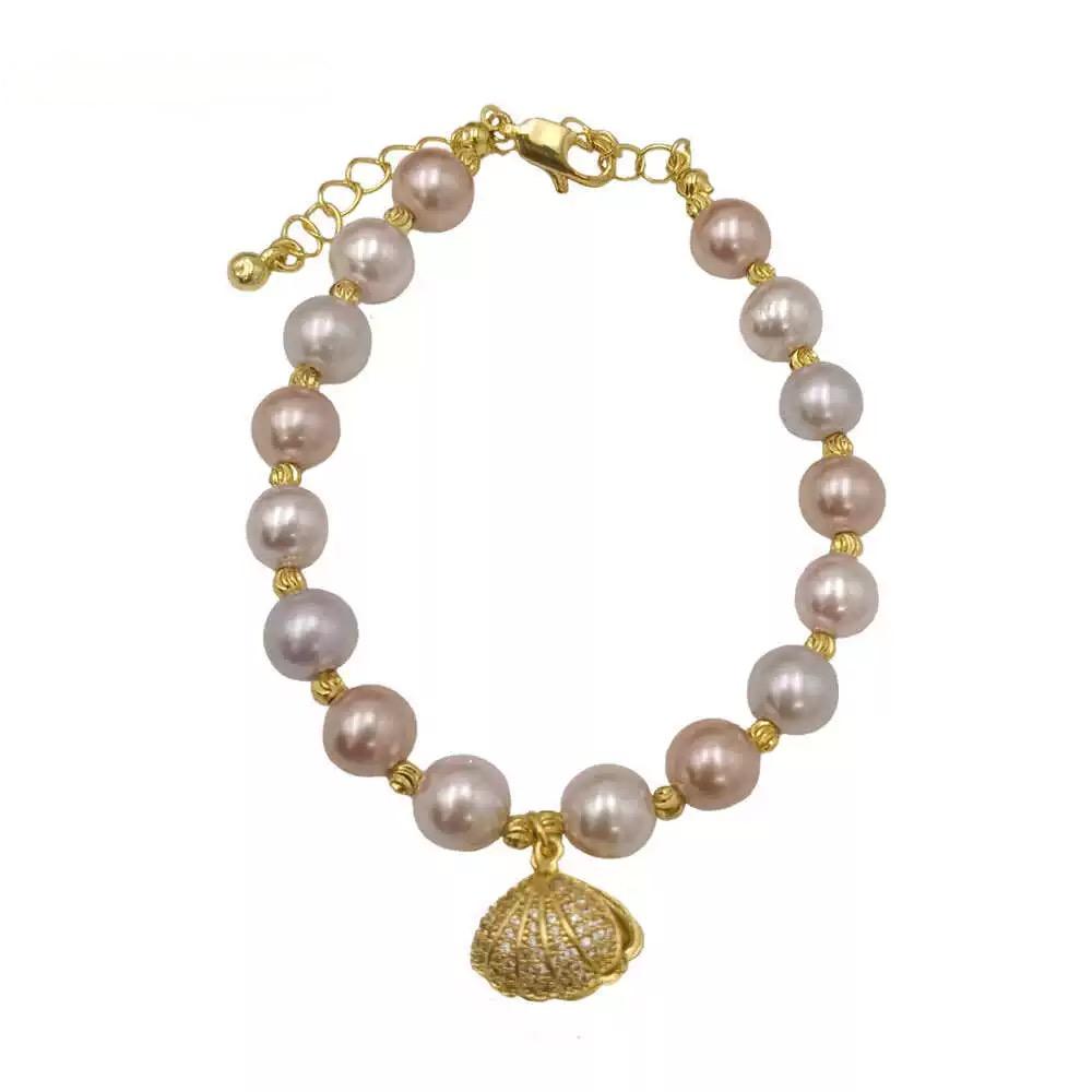 (B002) Shell Charm and Freshwater Pearl Bracelet