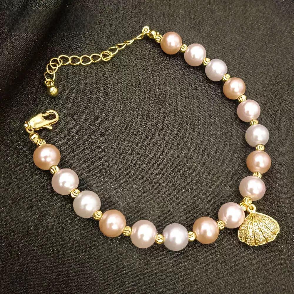 (B002) Shell Charm and Freshwater Pearl Bracelet
