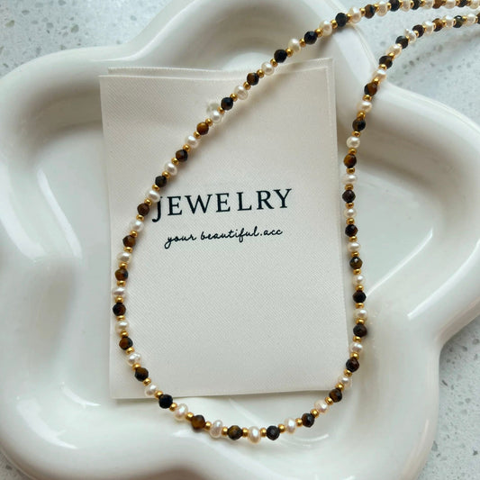 (N029)Tiger-eye Freshwater Pearl necklace