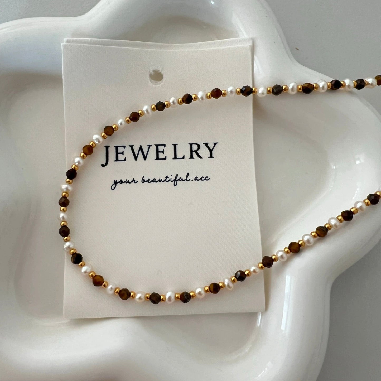 (N029)Tiger-eye Freshwater Pearl necklace