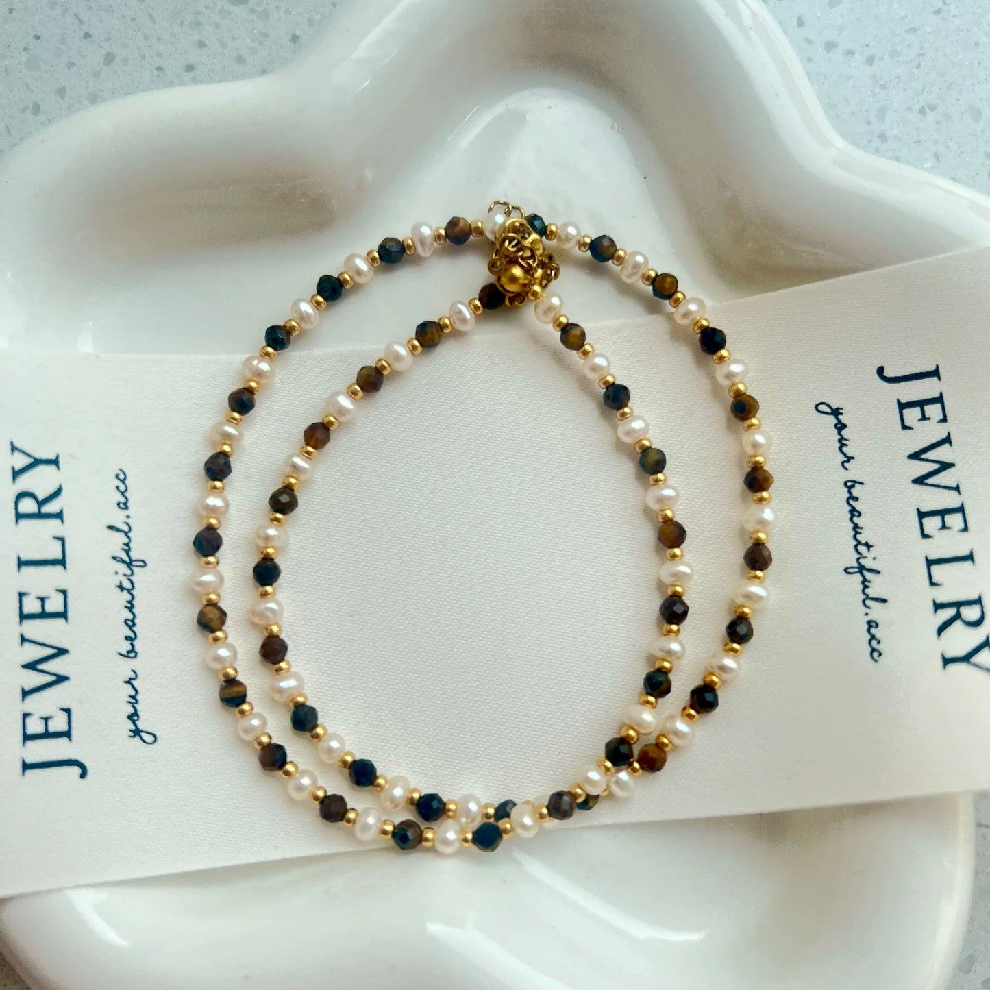 (N029)Tiger-eye Freshwater Pearl necklace