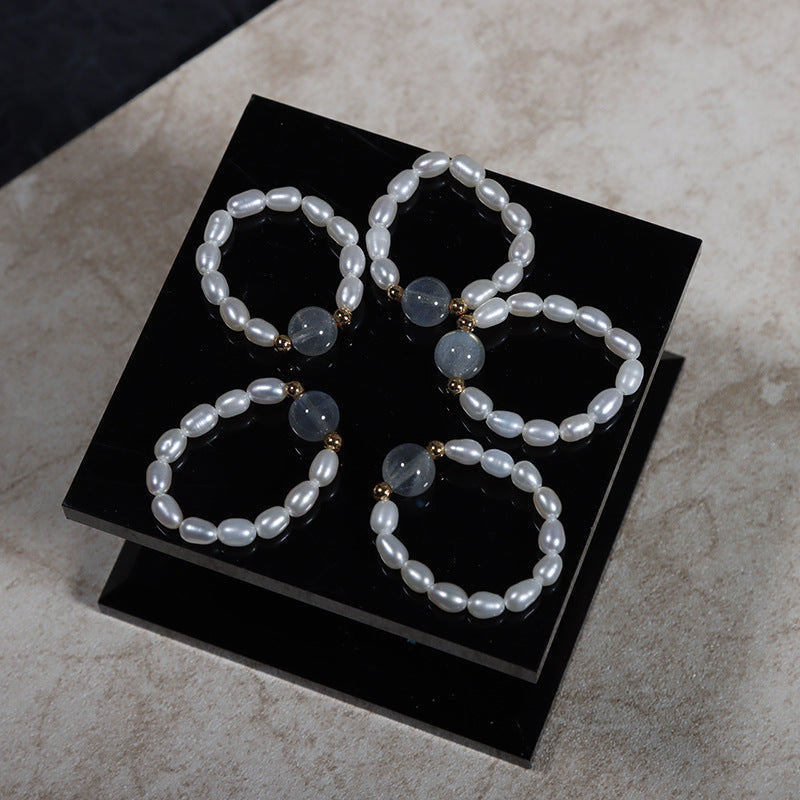 R78 Moonstone Crystal natural freshwater pearl ring