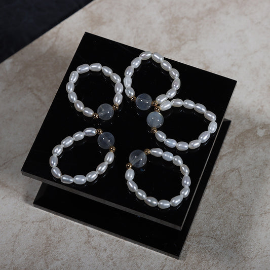 R78 Moonstone Crystal natural freshwater pearl ring