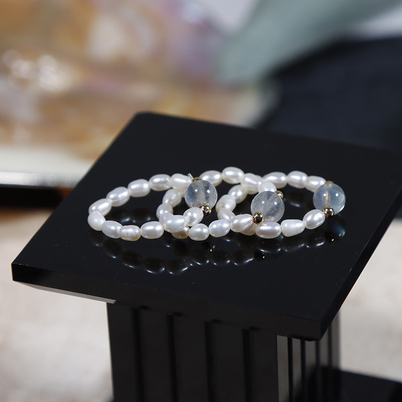 R78 Moonstone Crystal natural freshwater pearl ring
