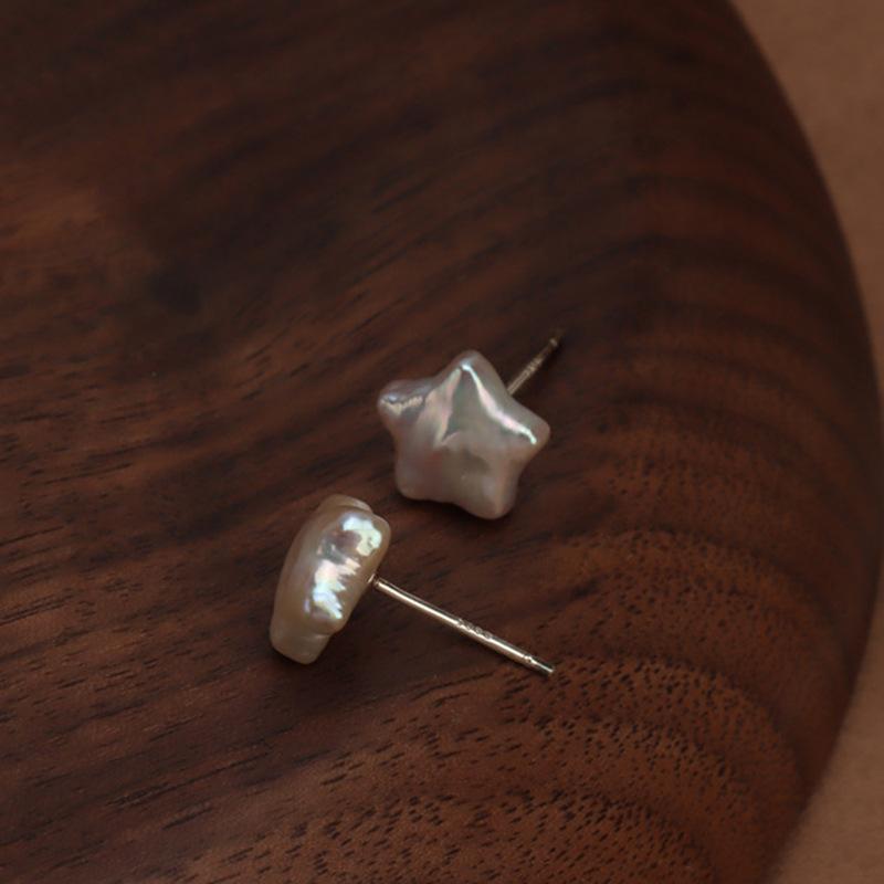 (E041) Baroque Star Pearl sterling silver stud earrings