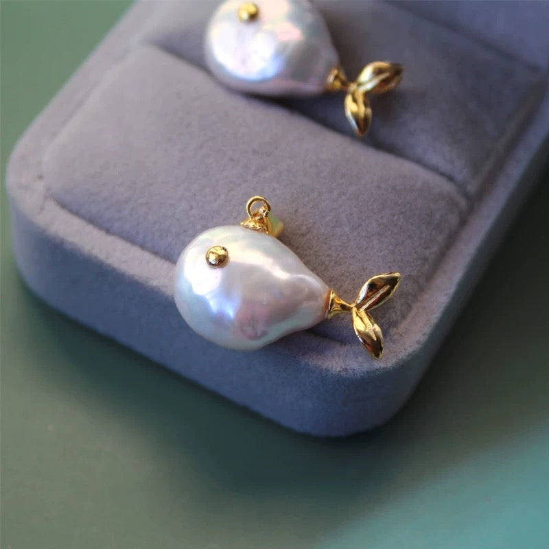 (P005) Button shape pearl pendant/small fish pendant/S925 (P101)