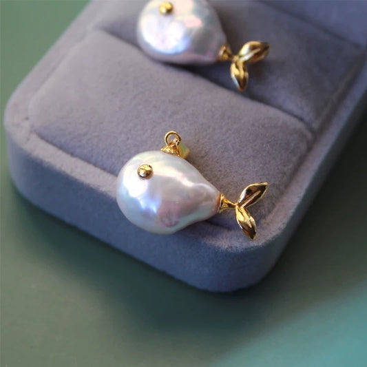 (P005) Button shape pearl pendant/small fish pendant/S925 (P101)