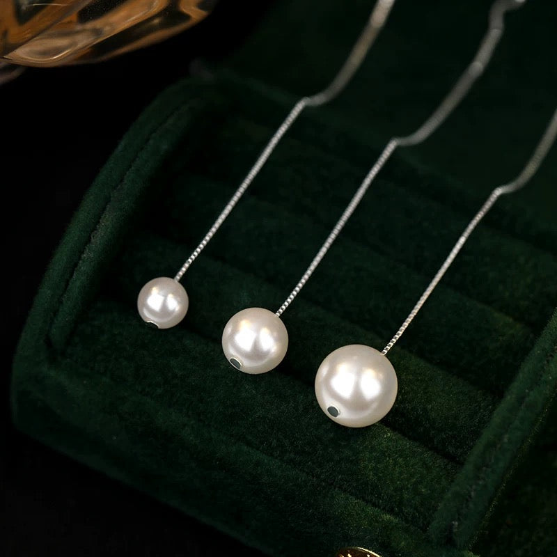 Long linear pearl stud earrings/S925(E80)