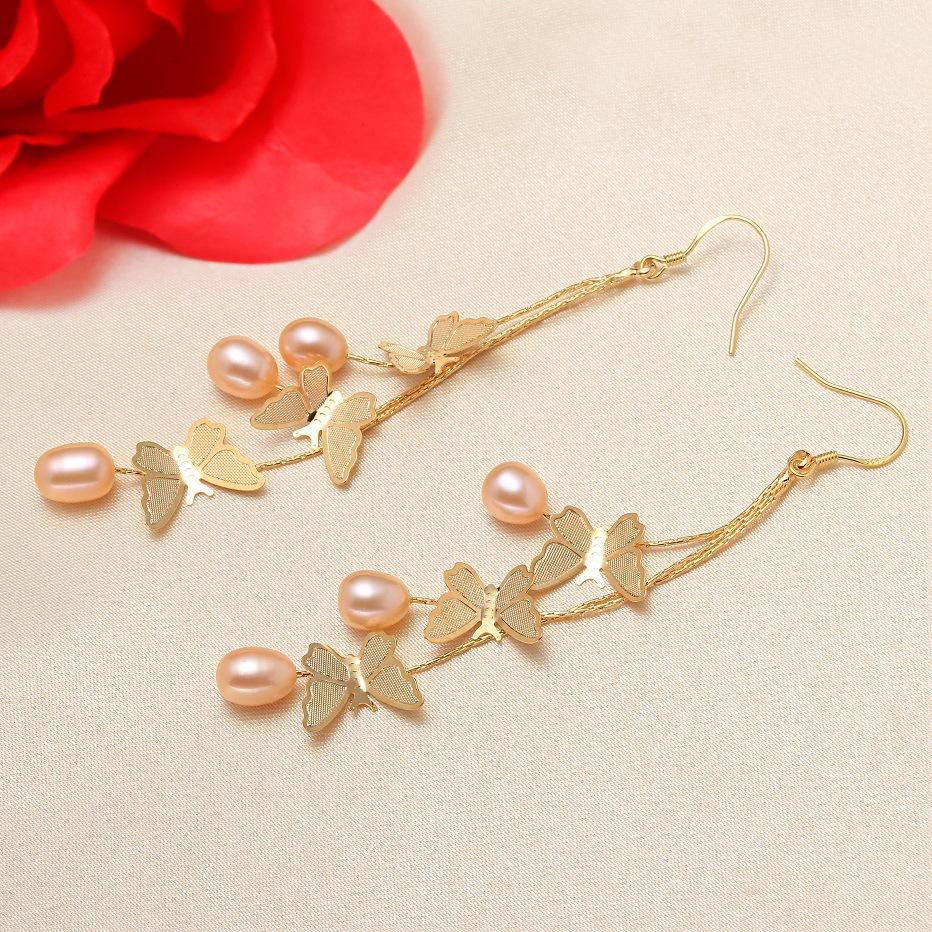 (E044) Butterfly fringe pearl stud earrings