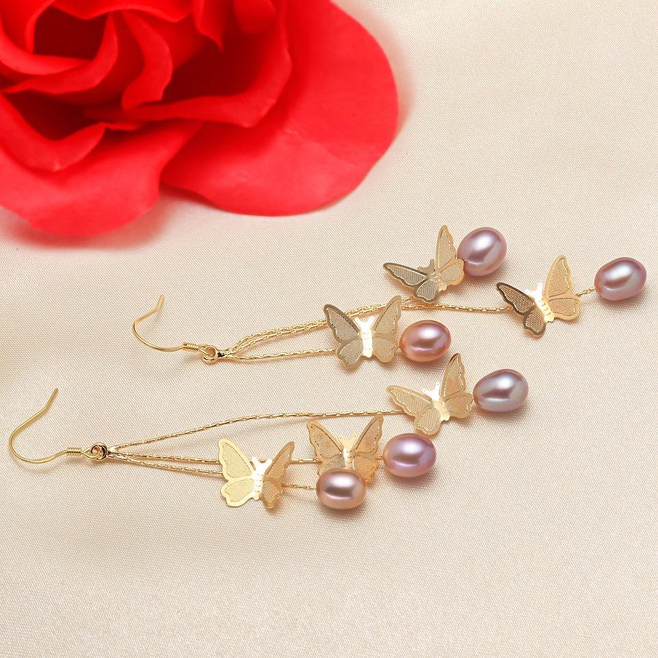 (E044) Butterfly fringe pearl stud earrings