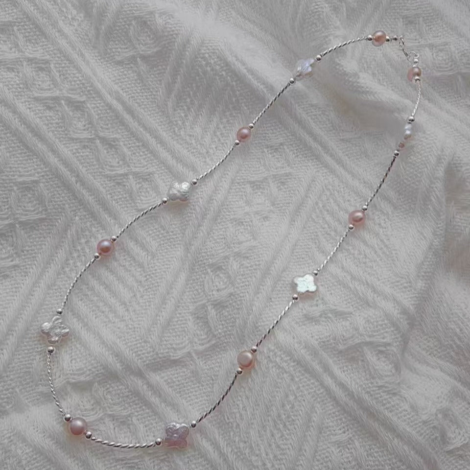 (N027)Clover pearl necklace/Handmade Pearl Necklace/Real Pearl Necklace