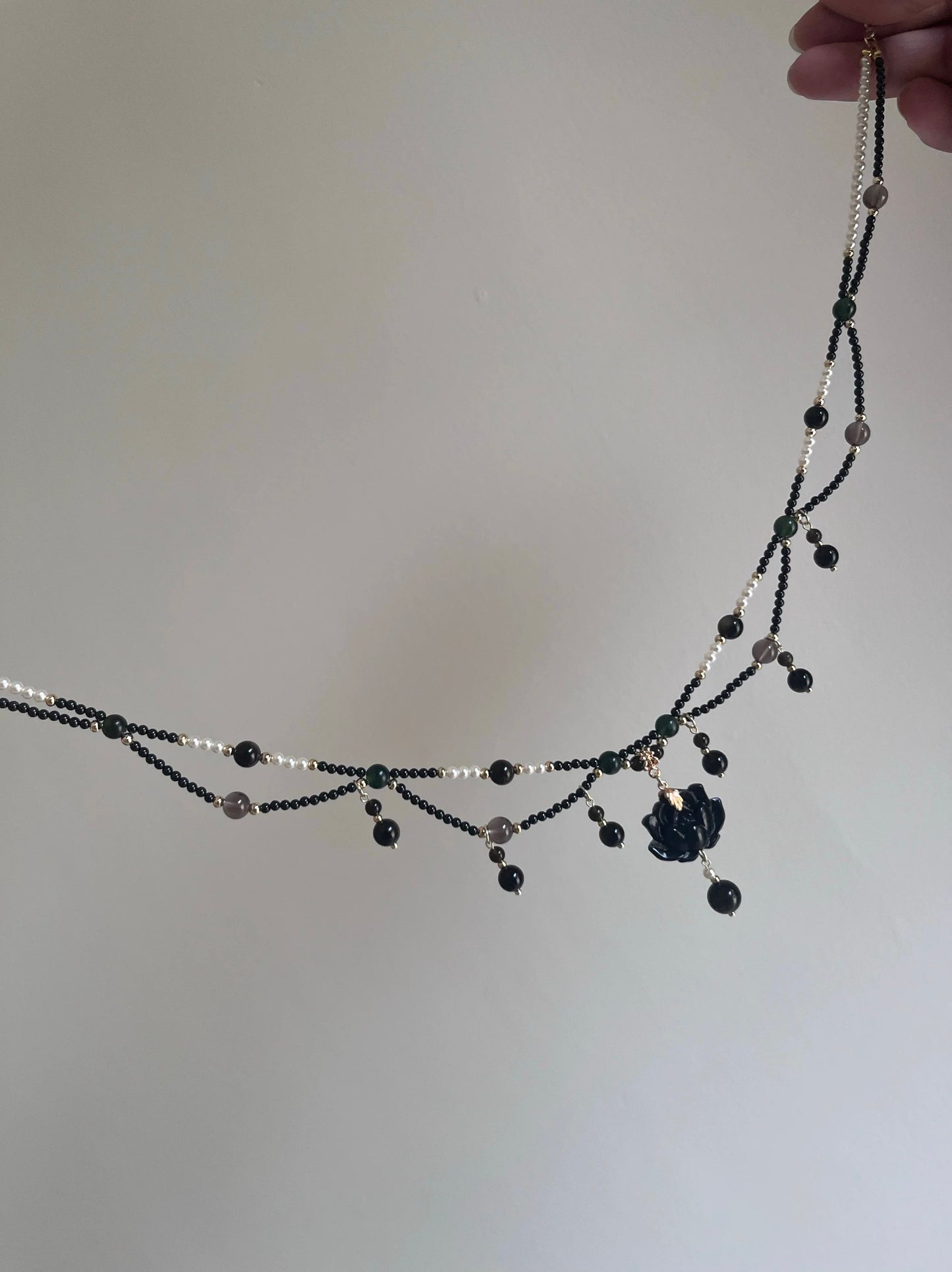 (N016)Black necklace/Freshwater pearl necklace