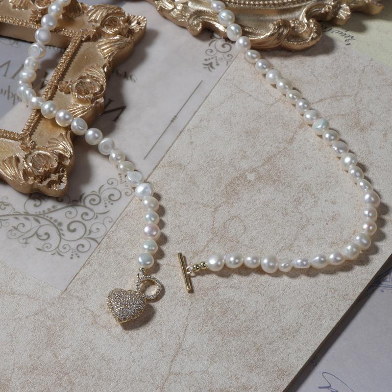(N054)Heart buckle pearl necklace