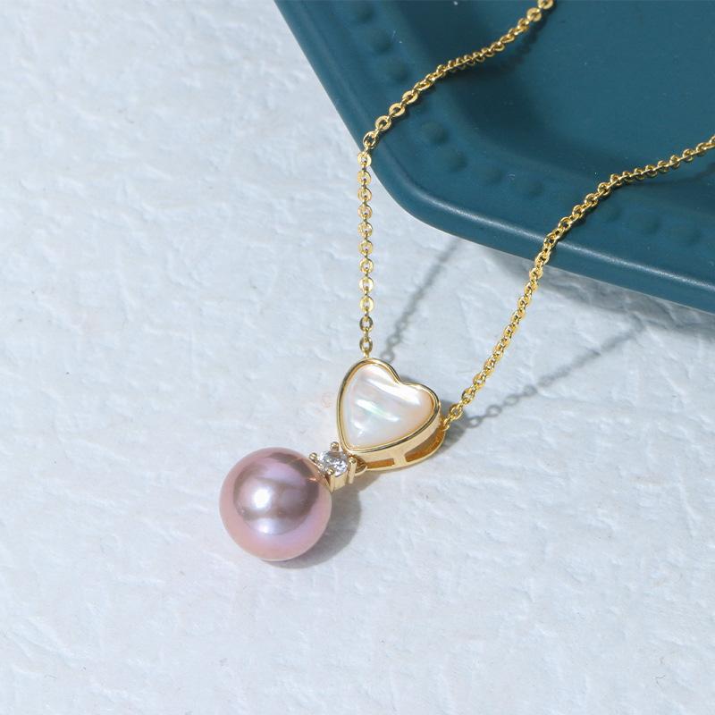 (J065)   Purple Edison Heart Shell Pearl set--Pendant & Earring stud