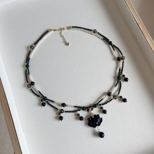 (N016)Black necklace/Freshwater pearl necklace