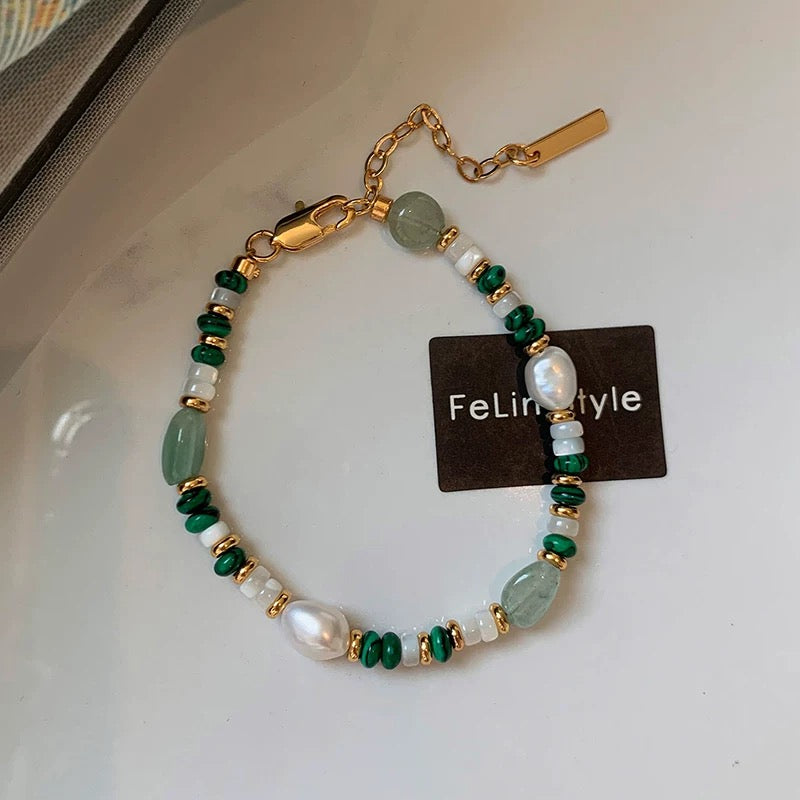 (J006)  Malachite pearl set/necklace & bracelet