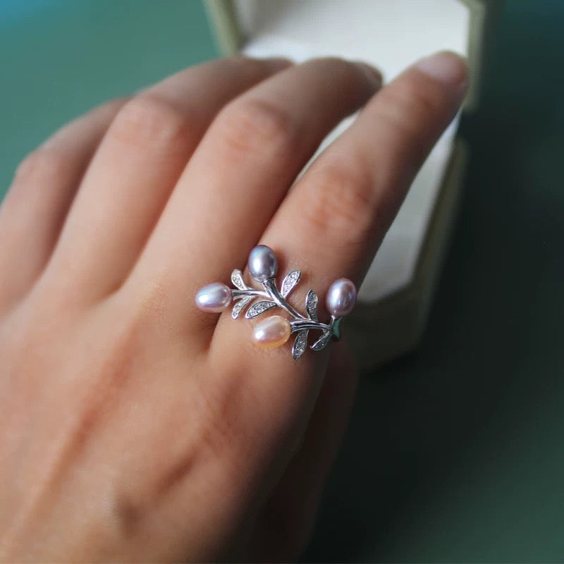 branches and leaves pearl ring/S925/ (R101)