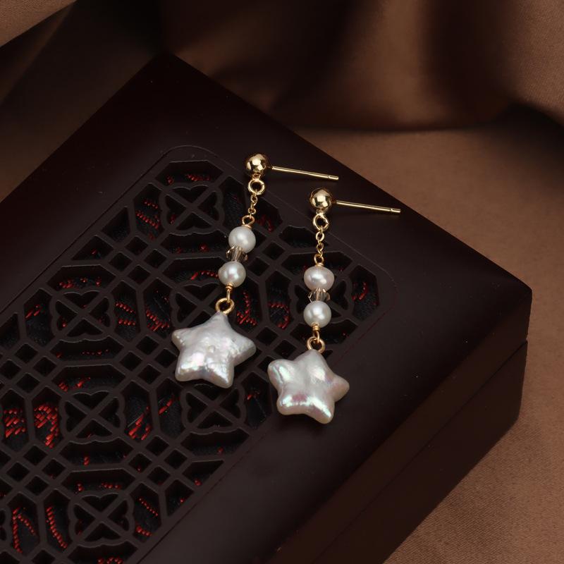 (E036) Star Pearl stud earrings