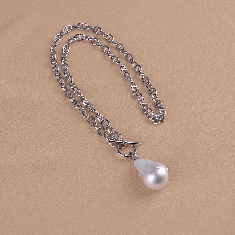 (P002) Legendary pearl pendant necklace/thick chain/S925