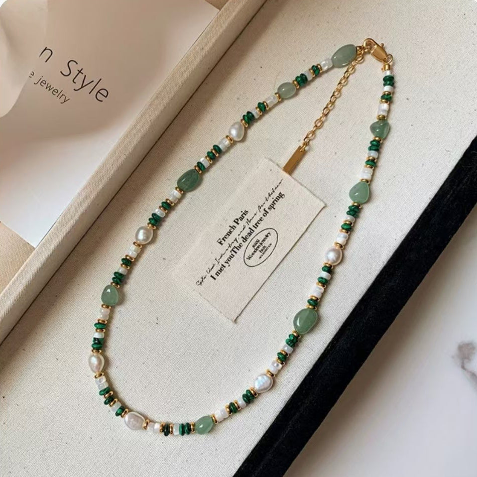 (J006)  Malachite pearl set/necklace & bracelet