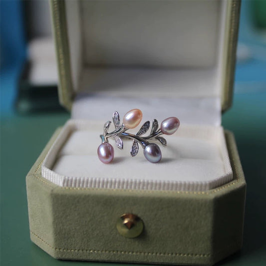 branches and leaves pearl ring/S925/ (R101)