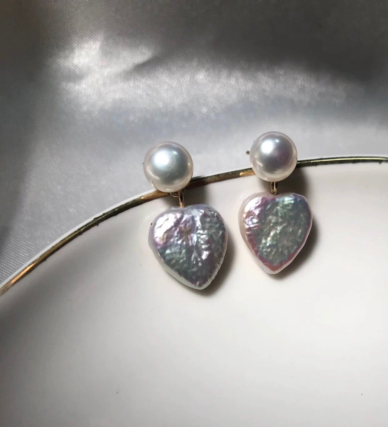 Heart Pearl earrings stud/dangling stud(E46)