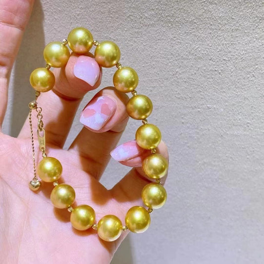 (B014) South sea golden pearl 5A quality saltwater bracelet 18k gold