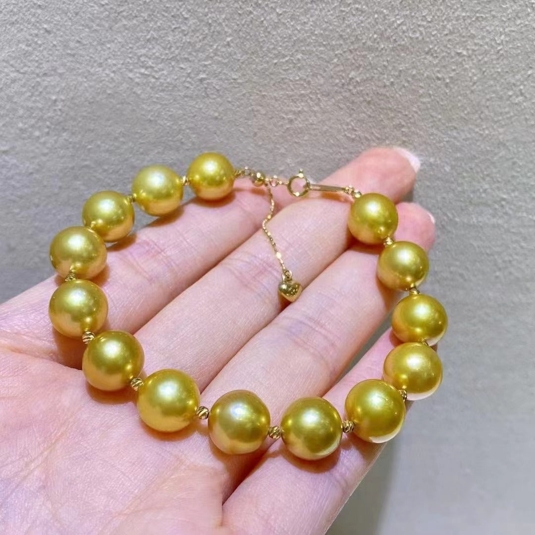 (B014) South sea golden pearl 5A quality saltwater bracelet 18k gold