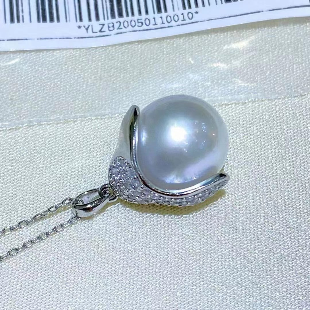 (J022)  S925 Silver inlaid Australian white pearl set