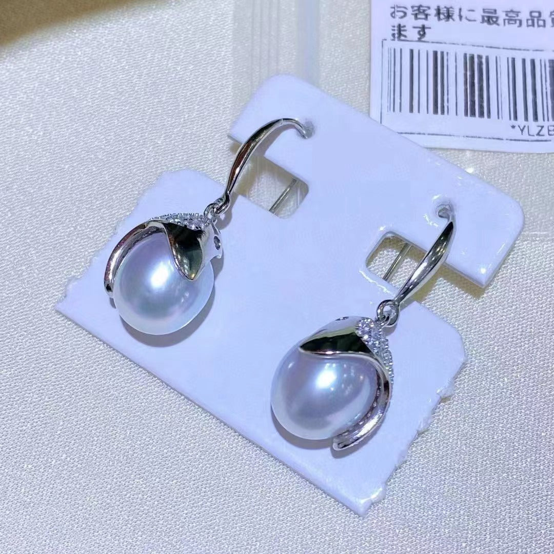 (J022)  S925 Silver inlaid Australian white pearl set