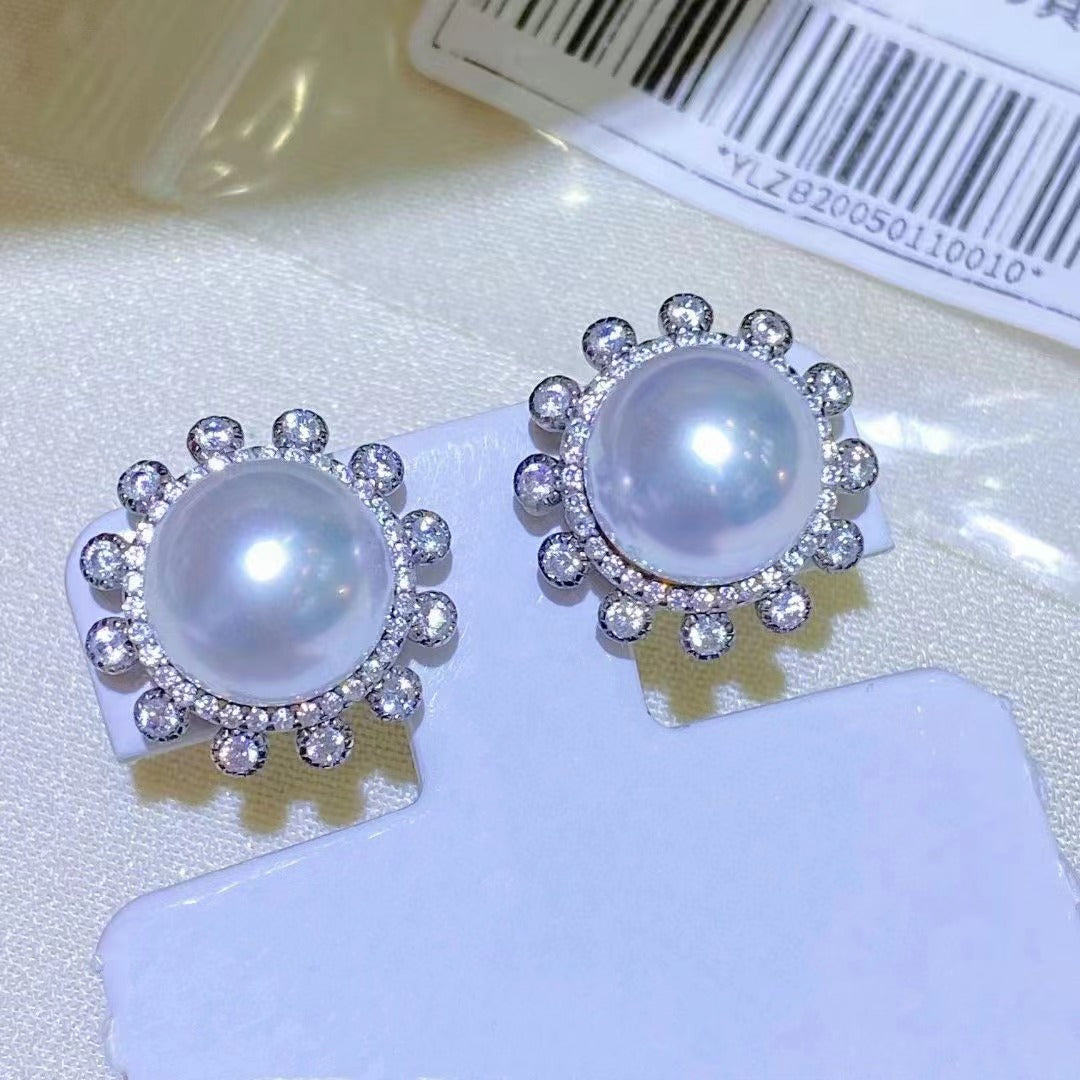 (J023)  S925 Silver inlaid Australian white pearl set