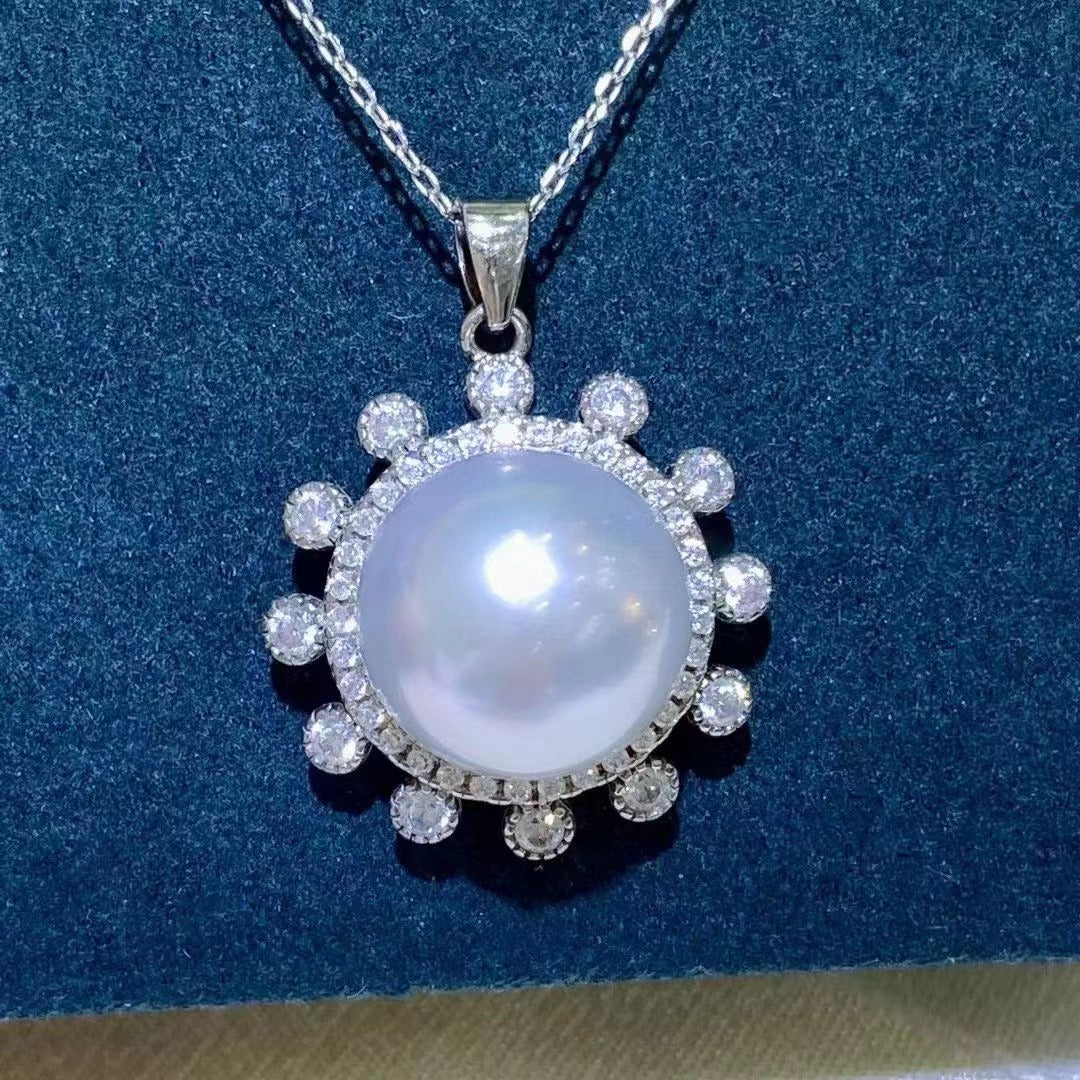 (J023)  S925 Silver inlaid Australian white pearl set