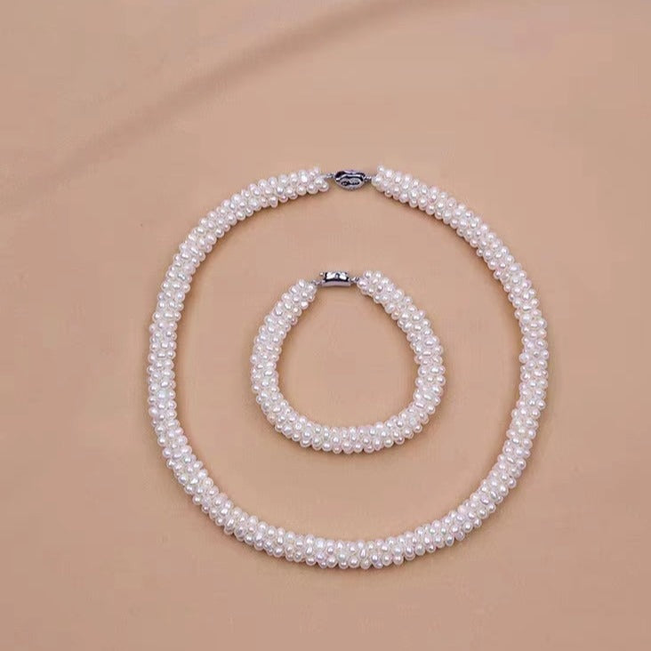 (J041)  Sterling silver S925 pearl set--necklace & bracelet