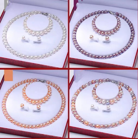 (J061)   button-shaped pearl set--necklace & bracelet & Earring