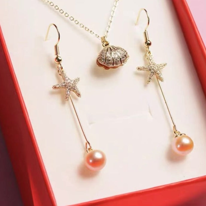(J034)  Star Pearl set--Pendant & Earring