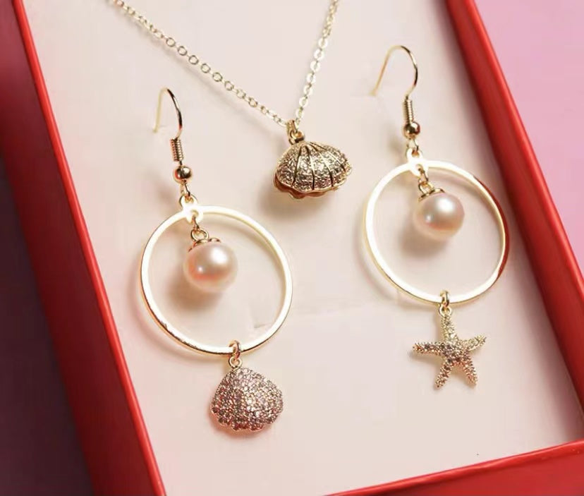 (J034)  Star Pearl set--Pendant & Earring