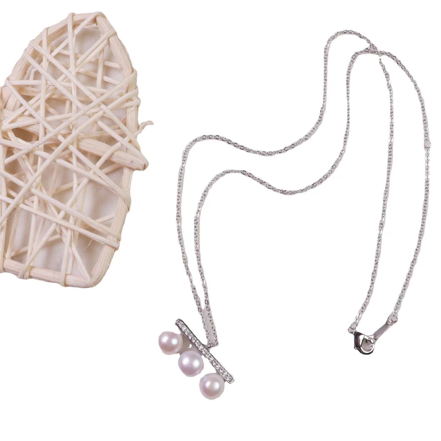 (J060) sterling sliver pearl set--Pendant & Earring & Ring