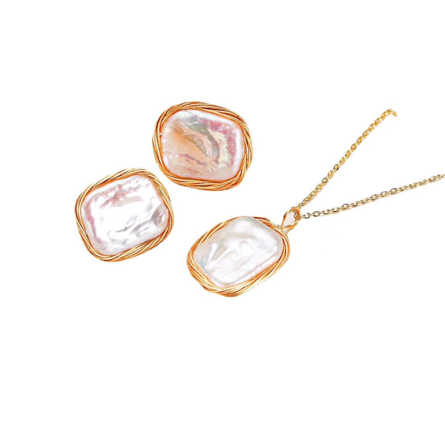 (J025)  Rectangular baroque set - pendant & stud
