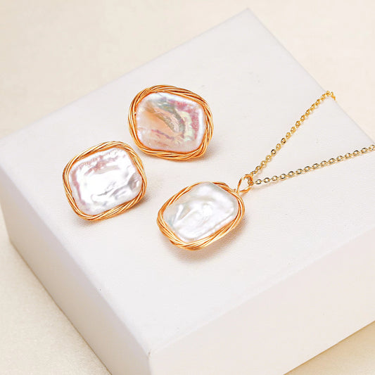 (J025)  Rectangular baroque set - pendant & stud