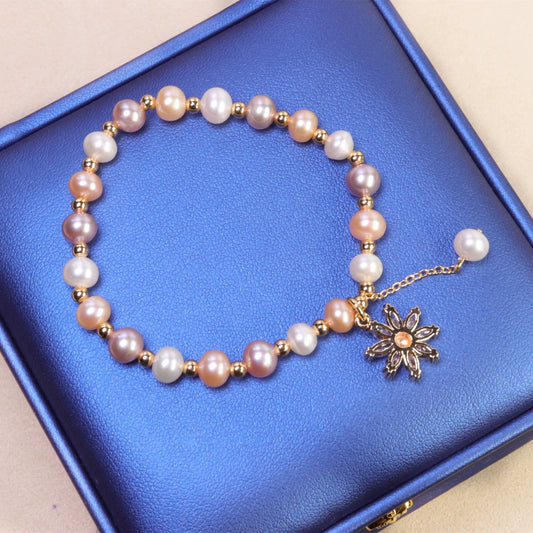 (B047) Floral pearl bracelet