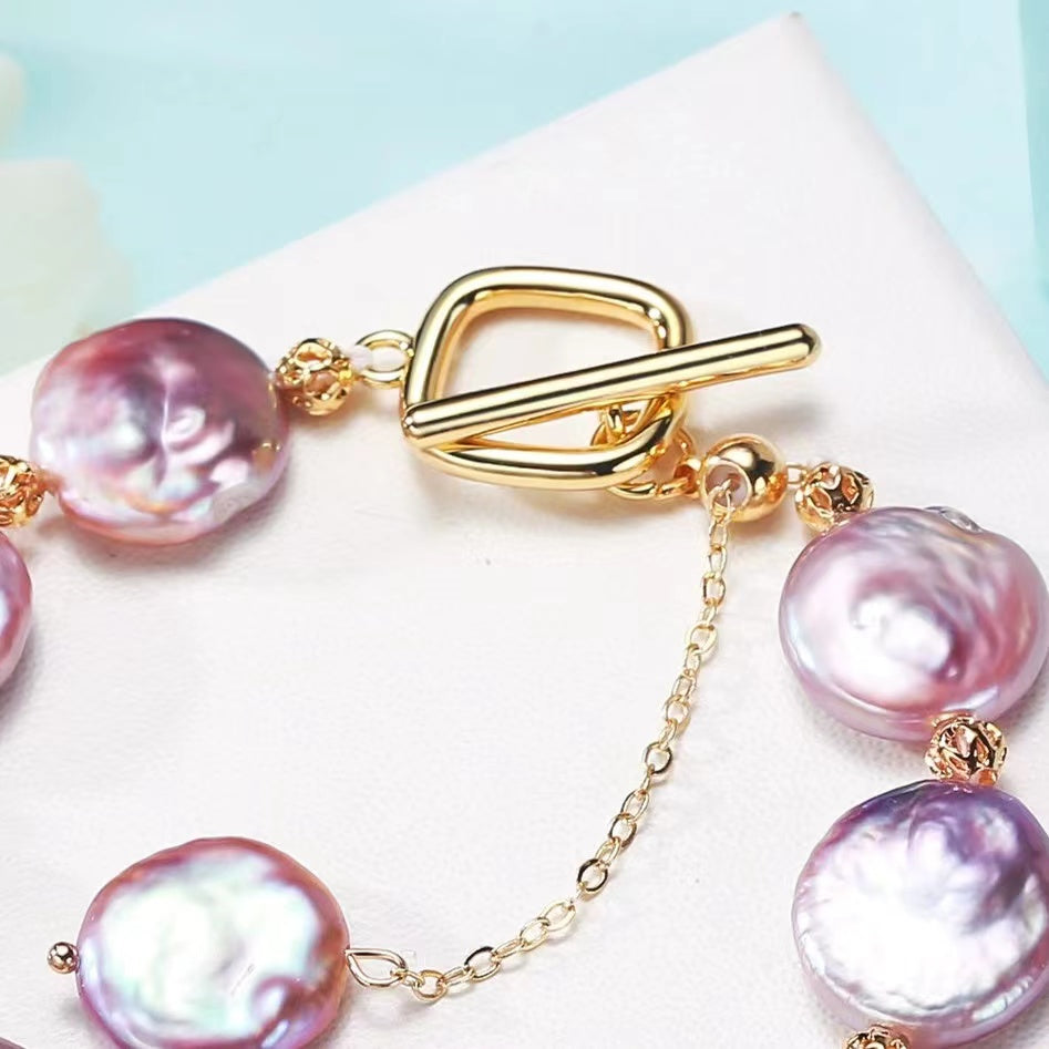 (B054) Button baroque peqrl bracelet