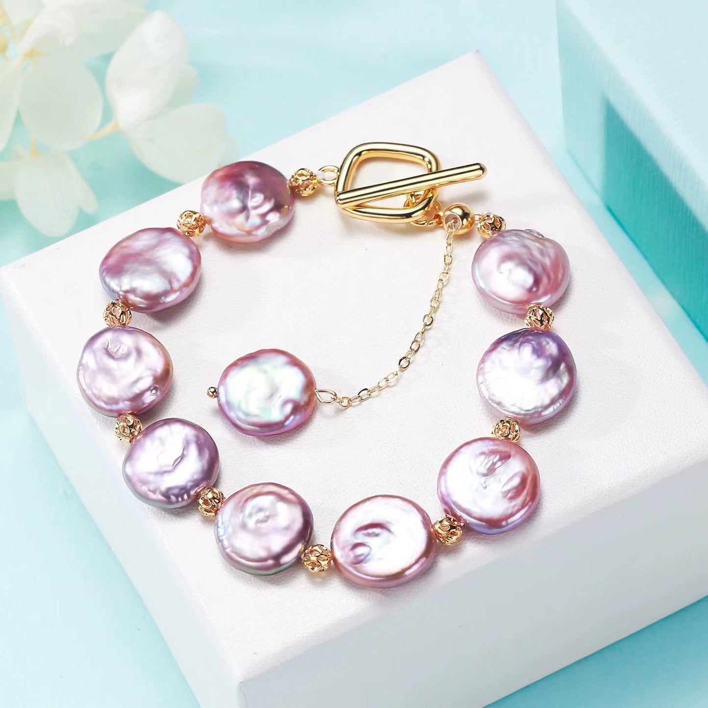 (B054) Button baroque peqrl bracelet