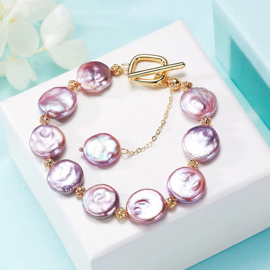(B054) Button baroque peqrl bracelet
