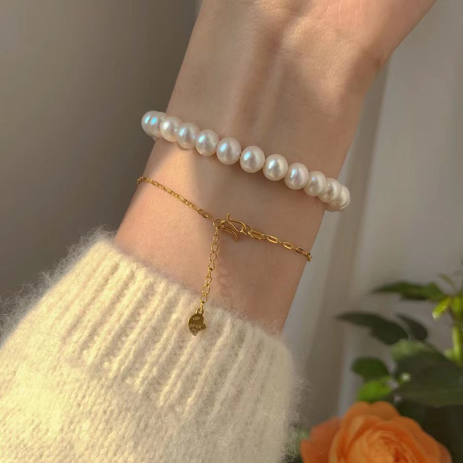 (B006) White full pearl bracelet