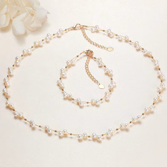 (J064)   Babysbreath pearl set necklace & bracelet