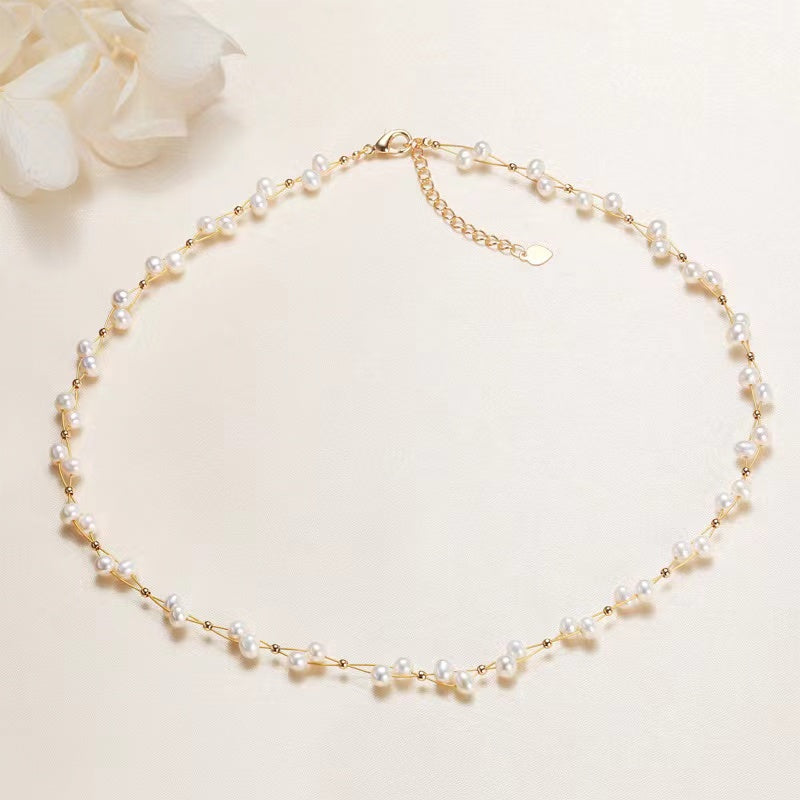 (J064)   Babysbreath pearl set necklace & bracelet