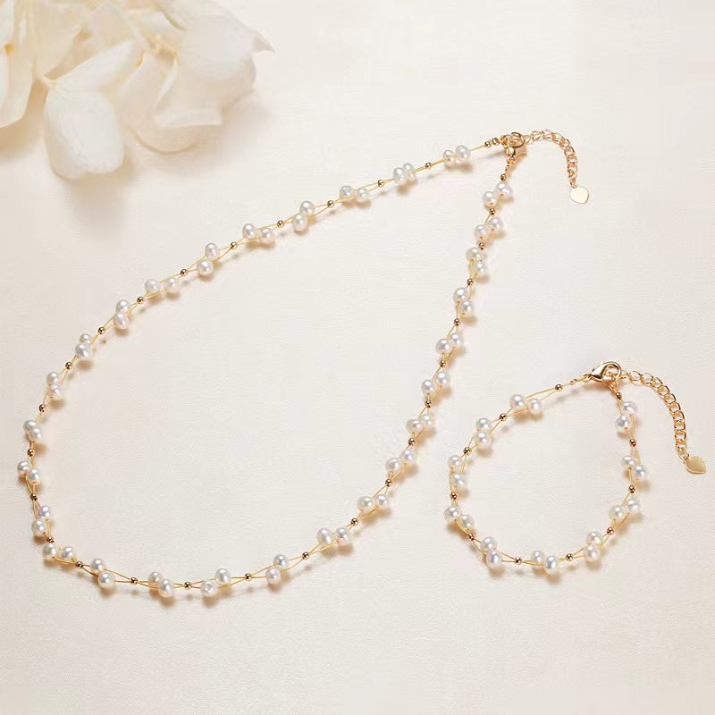 (J064)   Babysbreath pearl set necklace & bracelet