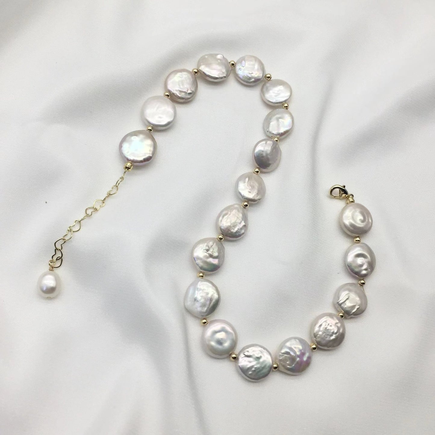 (J062)   Button baroque pearl set--necklace & bracelet & stud